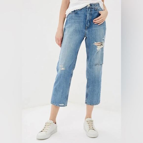 NEW Rag & Bone Straight Cropped Relaxed Fit Distressed Boy Jeans Size 29 - Picture 1 of 9